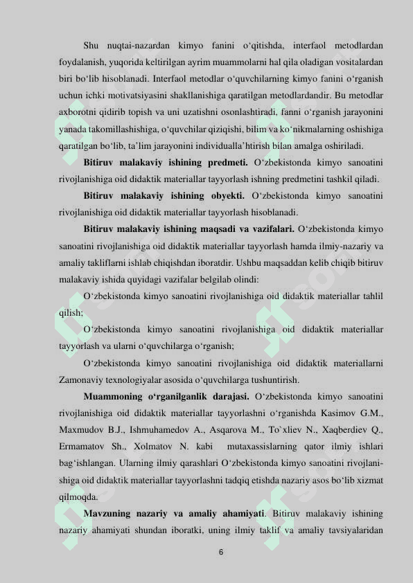 O‘ZBEKISTONDA KIMYO SANOATINI RIVOJLANISHIGA OID DIDAKTIK MATERIALLAR TAYYORLASH 6