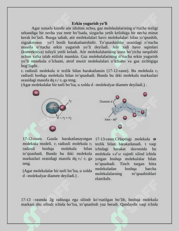 Molekulalarning erkin yugurish yo’li.Diffuziya 3