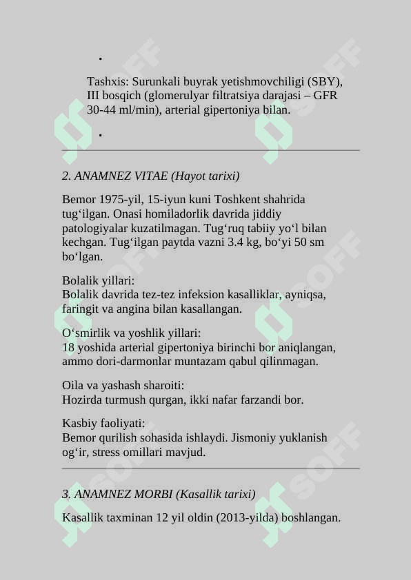Surunkali buyrak yetishmovchiligi kasallik tarixi 3