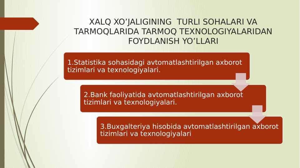 XALQ XO’JALIGINING  TURLI SOHALARI VA TARMOQLARIDA TARMOQ TEXNOLOGIYALARIDAN FOYDLANISH