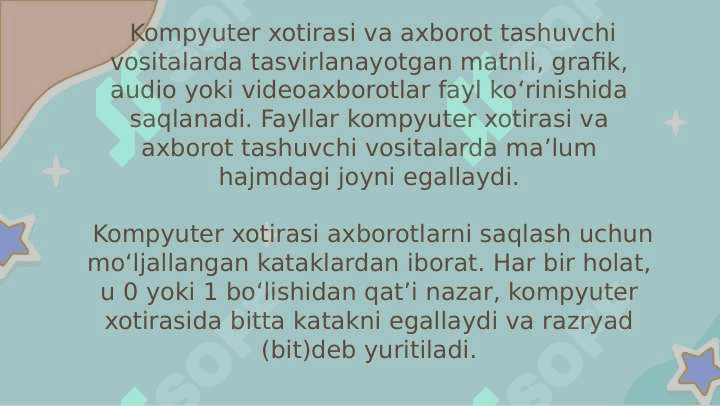 AXBOROT HAJMINI O‘LCHASH 2