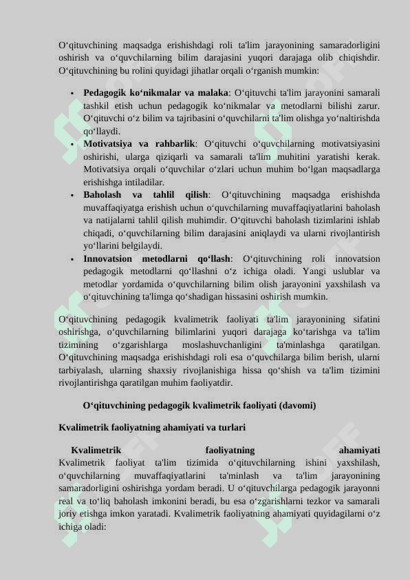 Pedagogik jarayonning modeli va kvalimetrik diagnostikasi 8