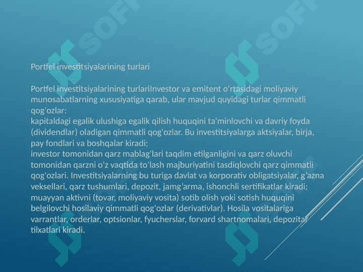 Portfel investitsiyalari 3