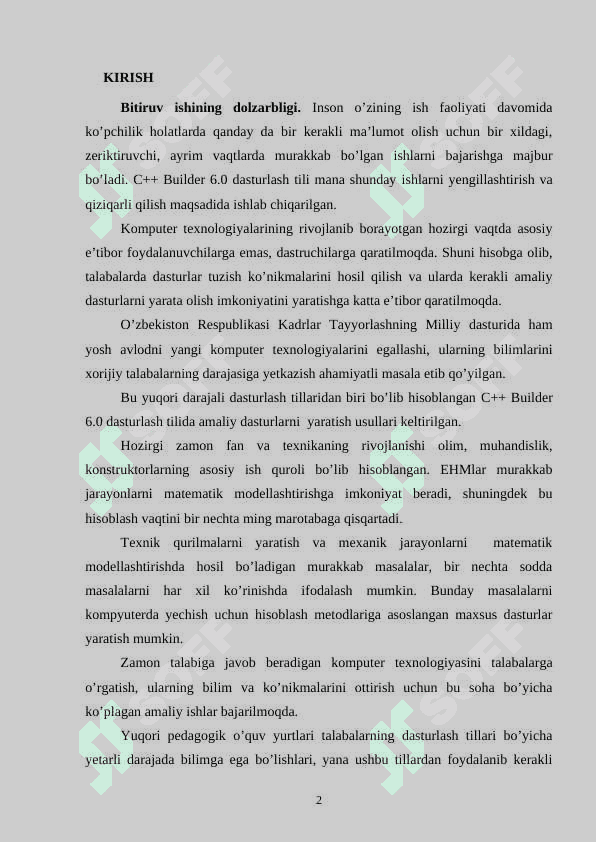 Borland C++ builder mihitida ishlash diplom ishi 2
