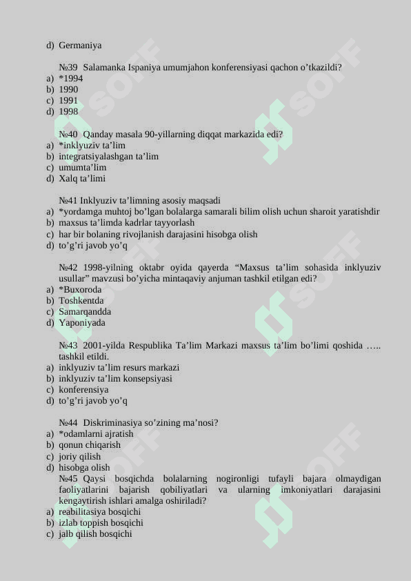 Inklyuziv ta'lim Gospital pedagogikadn  test 7