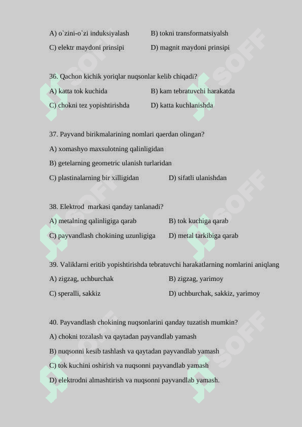 QO`LDA YOYLI  PAYVANDLASH  TEST 150TA 8