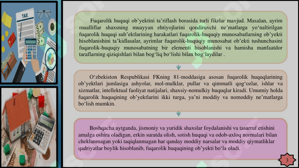 Fuqarolik huquqiy munosabat obʼektlari 3