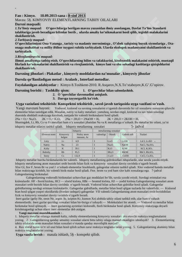 8-sinf kimyo konspekt dars uchun 6