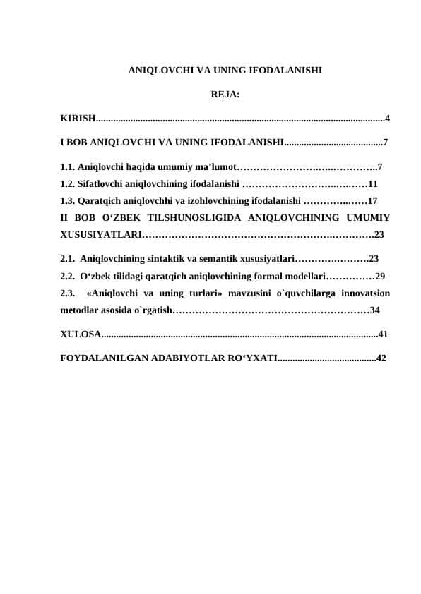 Aniqlovchi va uning ifodalanishi kurs ishi.1.docx