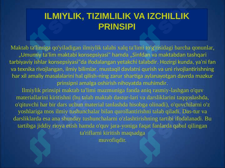 Ta‘lim jarayonining qonuniyatlari va tamoyillari. 6