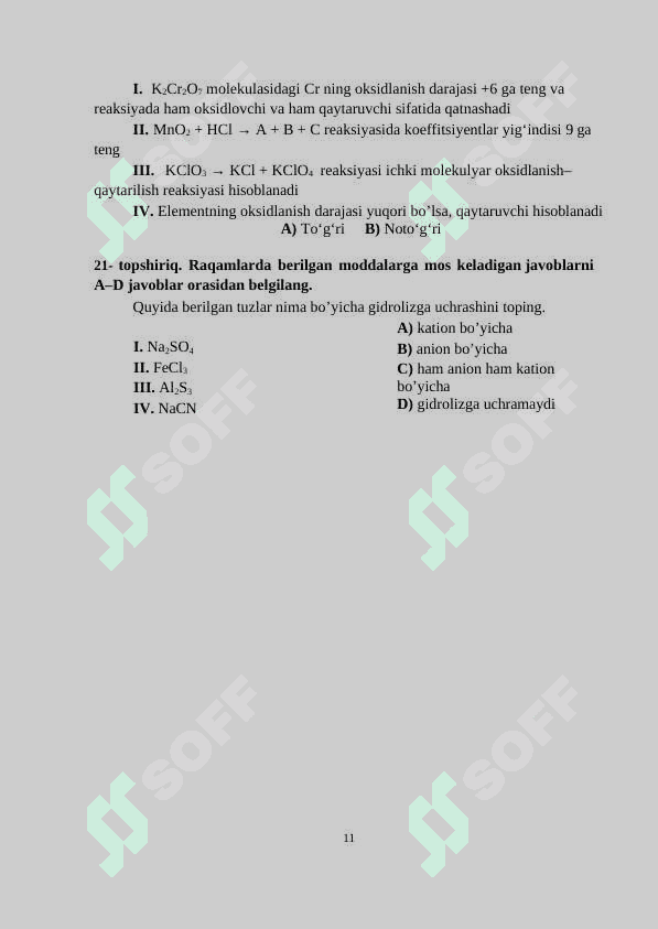 Milliy Sertifikat Kimyo fanidan 6