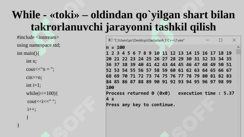 Takrorlanuvchi jarayonlar va ularni dasturlash. 7