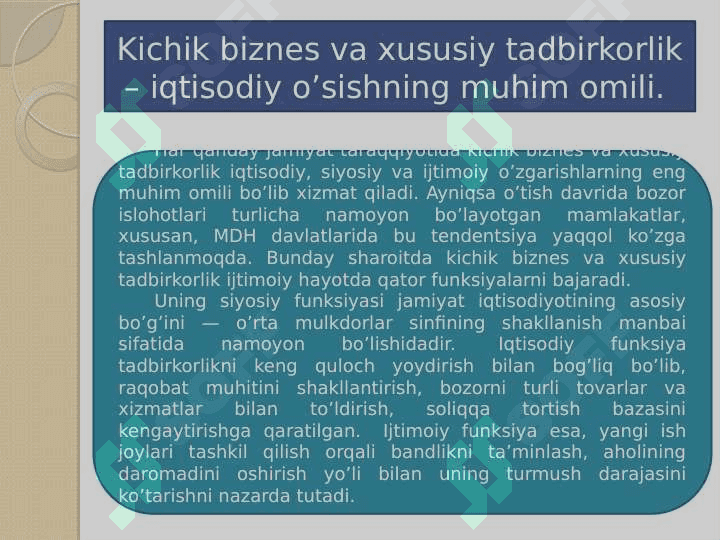 mavzu : kichik biznes va xususiy tadbirkorlik 5