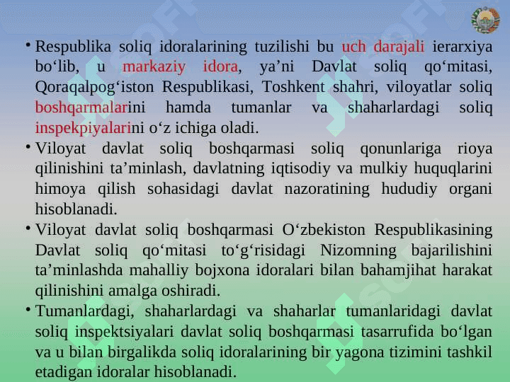 SOLIQ TIZIMINING TASHKIL ETILISHI 7