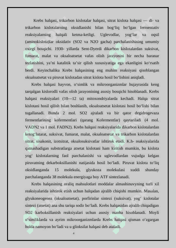 KREBS SIKLI VA UNING AHAMIYATI KURS ISHI. 4