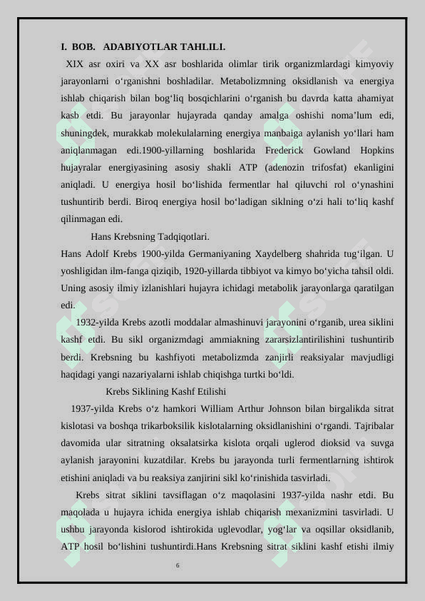 KREBS SIKLI VA UNING AHAMIYATI KURS ISHI. 6