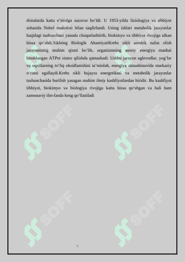 KREBS SIKLI VA UNING AHAMIYATI KURS ISHI. 7