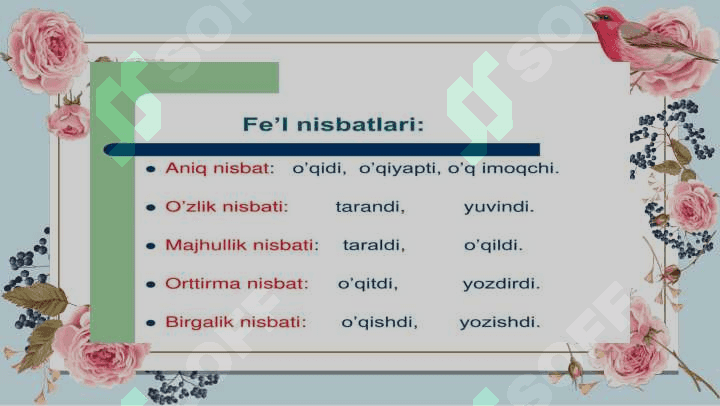 Feʼllarda grammatik kategoriya 8