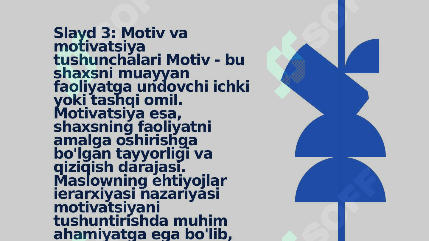 faoliyatning o'zlashtirilishi va malakalarni egallash, motivatsiya va uning turlari 6