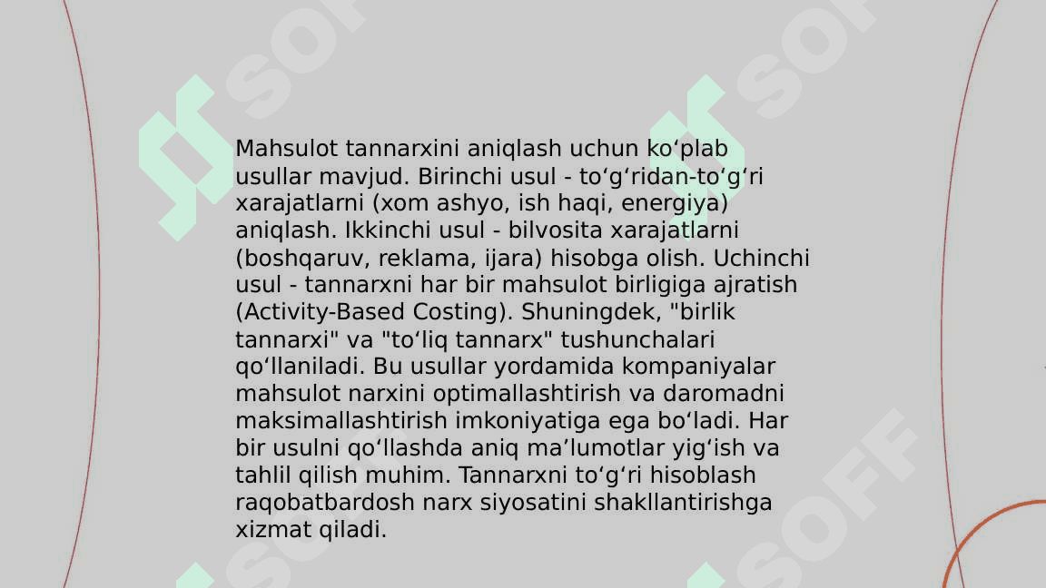 Mahsulot tannarxi va energiya komponenti 3
