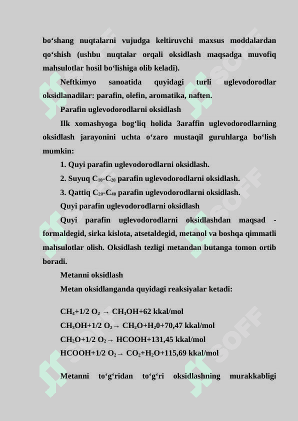 Uglevodorodlarni oksidlash. Parafin uglevodorodlarni oksidlash. Propan va butanni oksidlash. 3