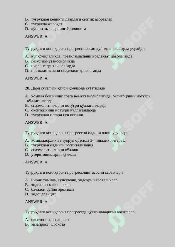 Akusherlik homiladorlik mavzusida testlar 6