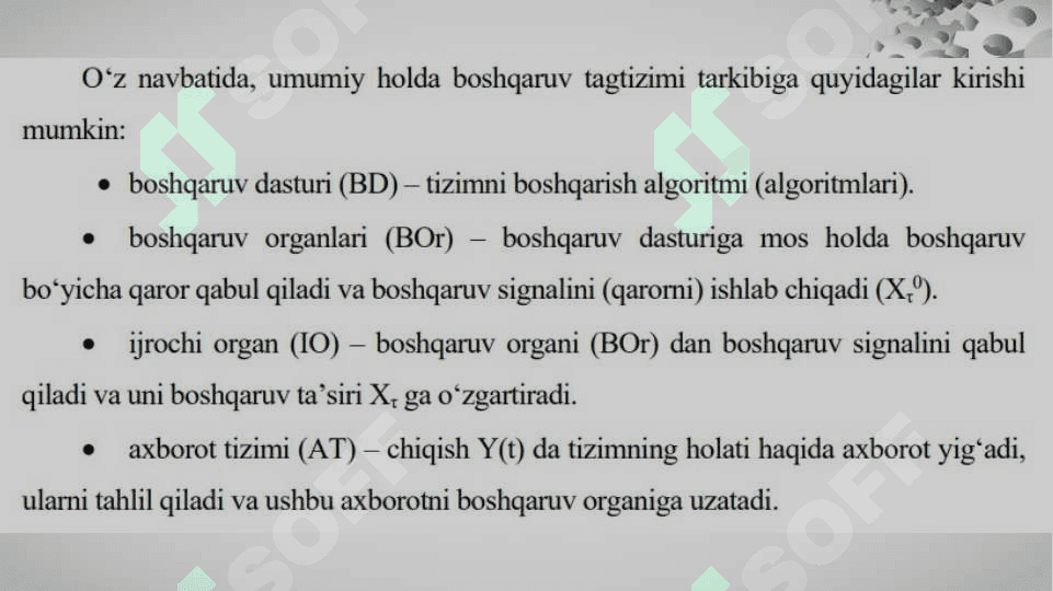 Tizim elementlari, turlari va reaktivligi 5