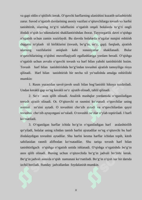 SAVODGA O‘RGATISH DAVRIDA GAP USTIDA ISHLASH 8