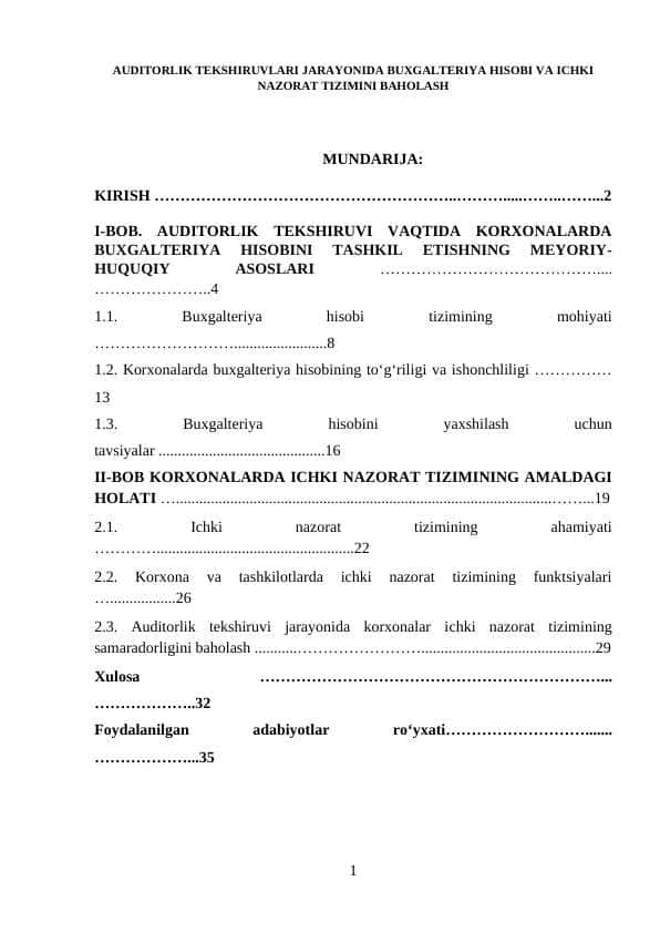 AUDITORLIK TEKSHIRUVLARI JARAYONIDA BUXGALTERIYA HISOBI VA ICHKI NAZORAT TIZIMINI BAHOLASH