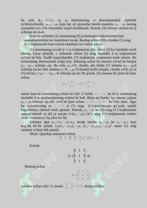 Chiziqli tenglamalar sistemasi. Bir jinsli sistemalar tuzilishi 6