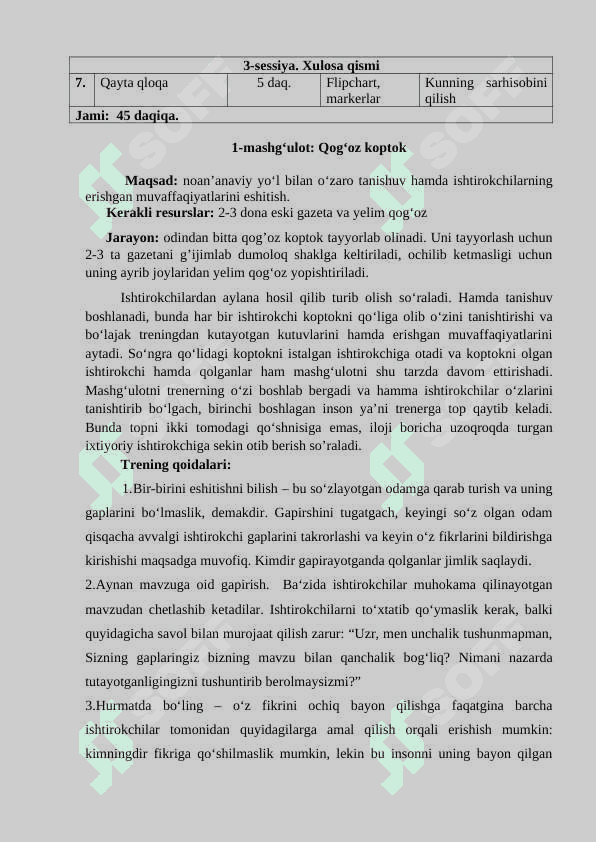 "Muvaffaqiyatli inson bo'lish omillari" Trening ishlanma 2