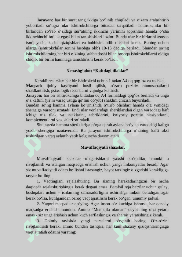 "Muvaffaqiyatli inson bo'lish omillari" Trening ishlanma 4