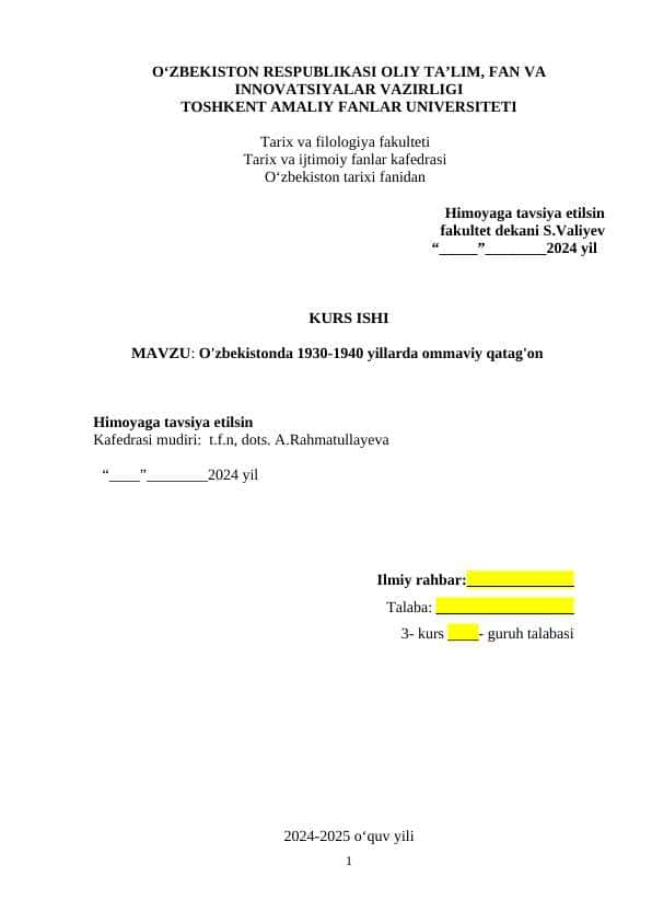 O'zbekistonda 1930-1940 yillarda ommaviy qatag'on