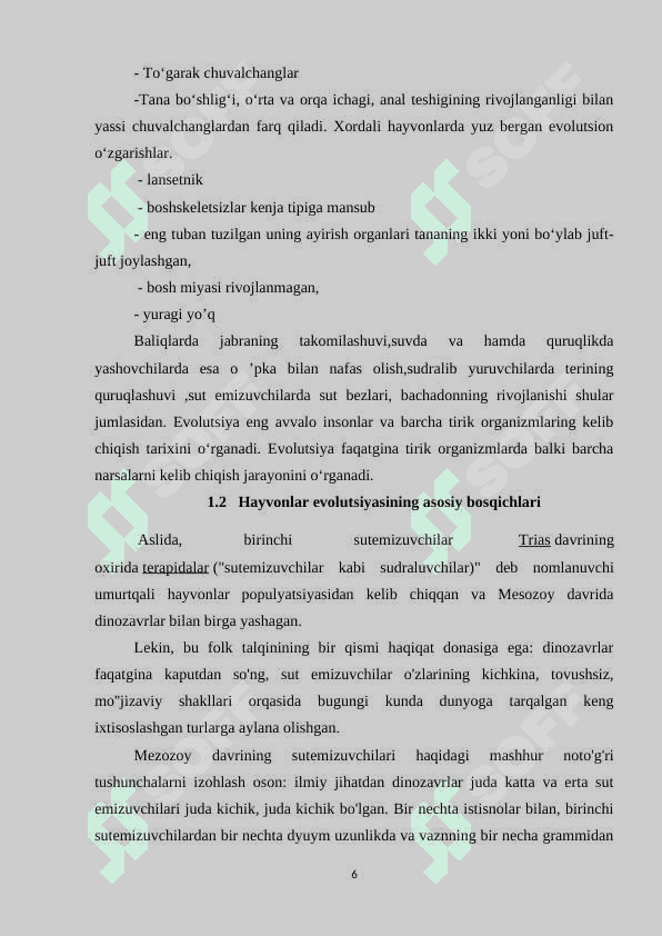 Hayvonlar evolyutsiyasi va ekalogiyasi 6