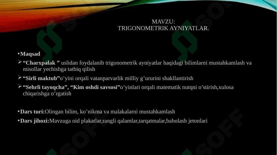 Trigonometrik ayniyatlar. 2
