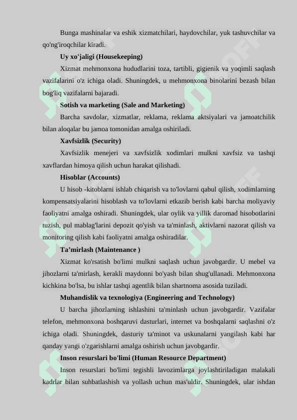 “Housekeeping xizmati” faning madsadi va vazifalari 3