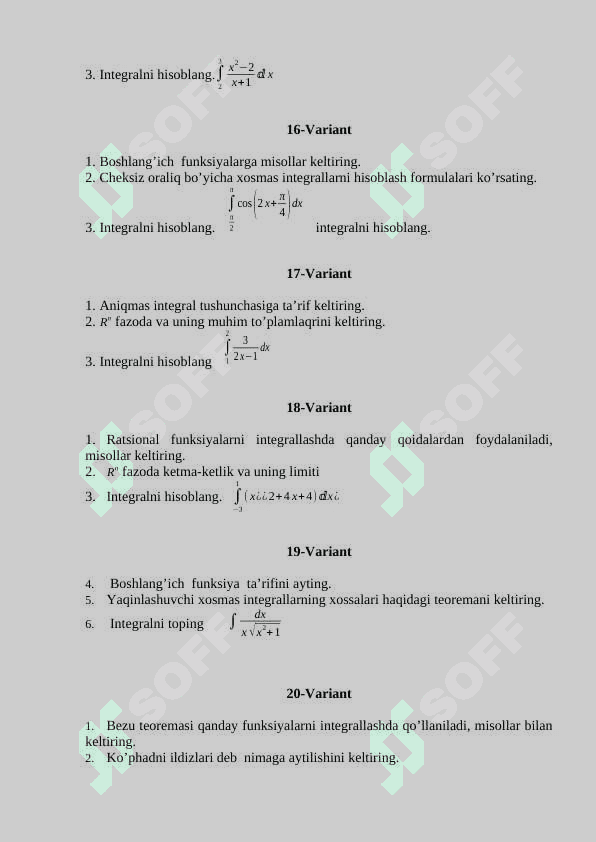 Matematik analiz fanidan variantlashtirilgan savollar 4