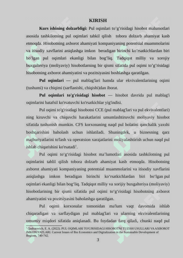 Pul oqimlari to’g’risidagi hisobot va uning tahlili. 3