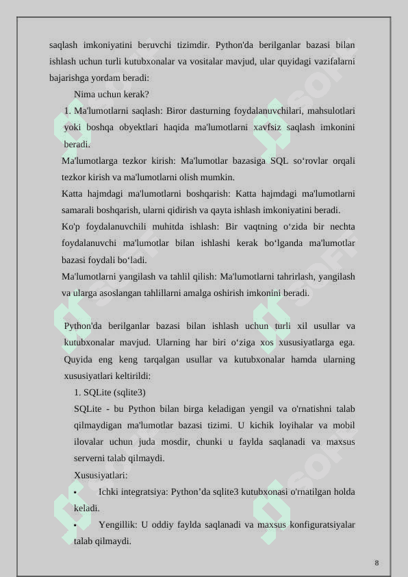 Pythonda berilganlar bazasi bilan ishlash 8