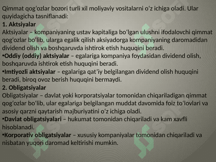 Qimmat qog’ozlar bozori tushunchasi 7