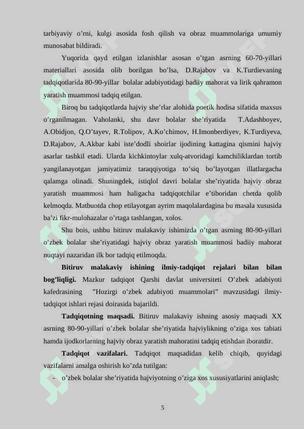 Bolalar she’riyatida hajviy obraz yaratish (80-yillar she’riyati misolida) 5