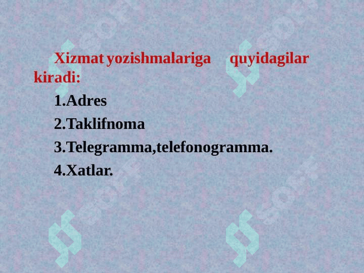 MANZIL, TAKLIFNOMA, TELEGRAMMA, TELEFONOGRAMMA 3