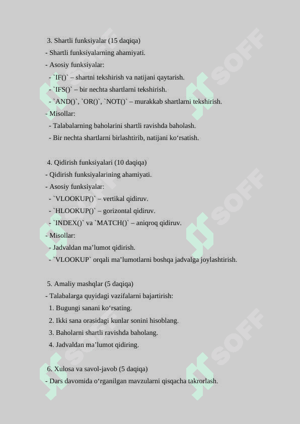 Sana va vaqtga oid funksiyalar. Shartli funksiyalar. Qidirish funksiyalari ( Dars ishlanma ) 2