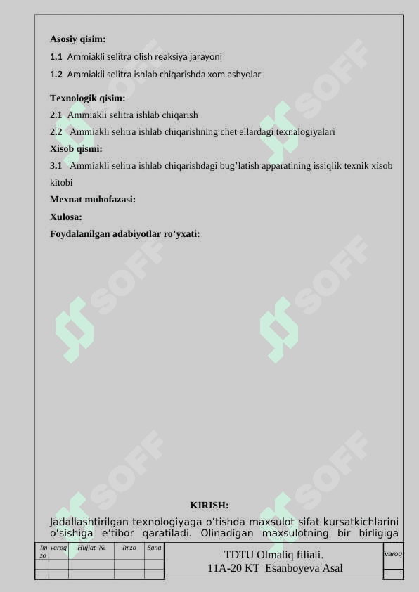 Ammiakli selitra ishlab chiqarishda bug’latish apparatining issiqlik texnik xisobi 3