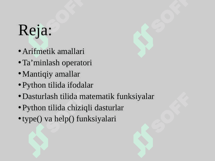 Dasturlash tili tarkibidagi arifmetik amallar va mantiqiy amallar 2