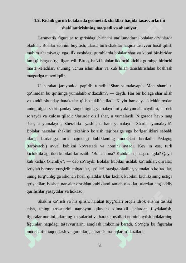 Kichik guruh bolalarida geometrik shakllar haqida tasavvurlarini  shakllantirish 8