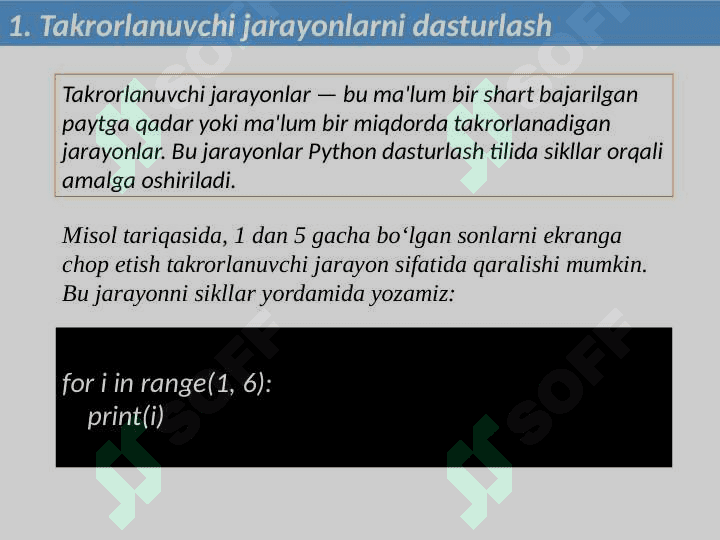 Dasturlash tilida takrorlanuvchi jarayonlar va parametr bo‘yicha dasturlash 4
