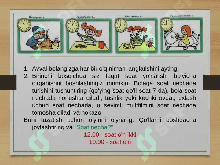 Bolalarni vaqtni chamalashga o‘rgatish vazifalari   - TAQDIMOT 3