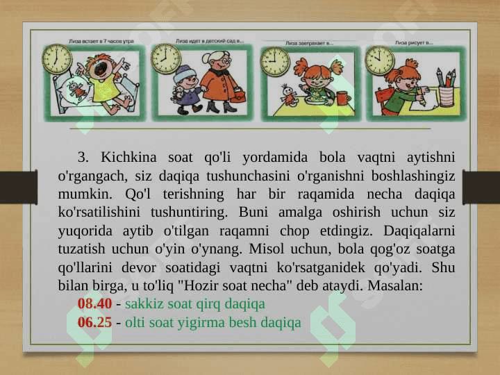 Bolalarni vaqtni chamalashga o‘rgatish vazifalari   - TAQDIMOT 4