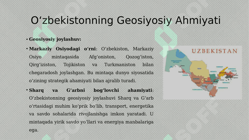 O‘zbekistonning Markaziy Osiyoda tinchlik va barqarorlikni ta’minlashdagi o‘rni 3